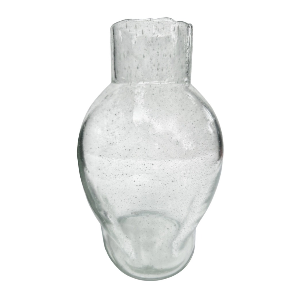 Hand Blown Seeded Bubble Glass Vase Clear 8.5 Inch Heavy Base Floral Decor - Picture 3 of 10